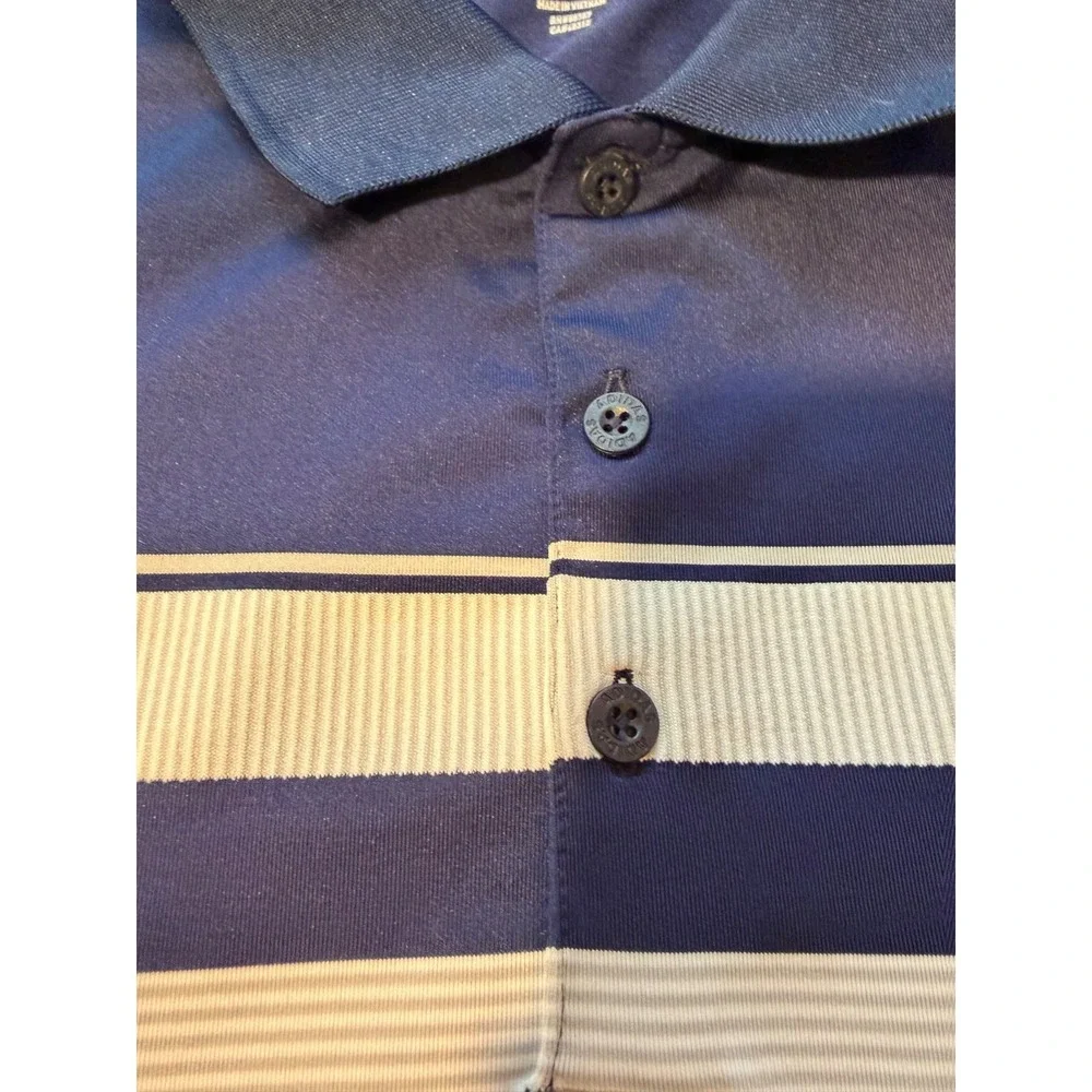 Adidas Golf Polo Shirt Mens XL Navy Blue White Striped Performance Short Sleeve